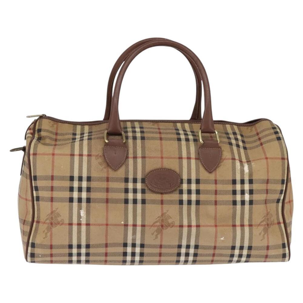 Burberrys Nova Check Boston Bag PVC Beige Gold Auth gh919 - Picture 13 of 16